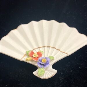 VTG Arnart Bisque Porcelain Fan-Shaped Trinket Dish